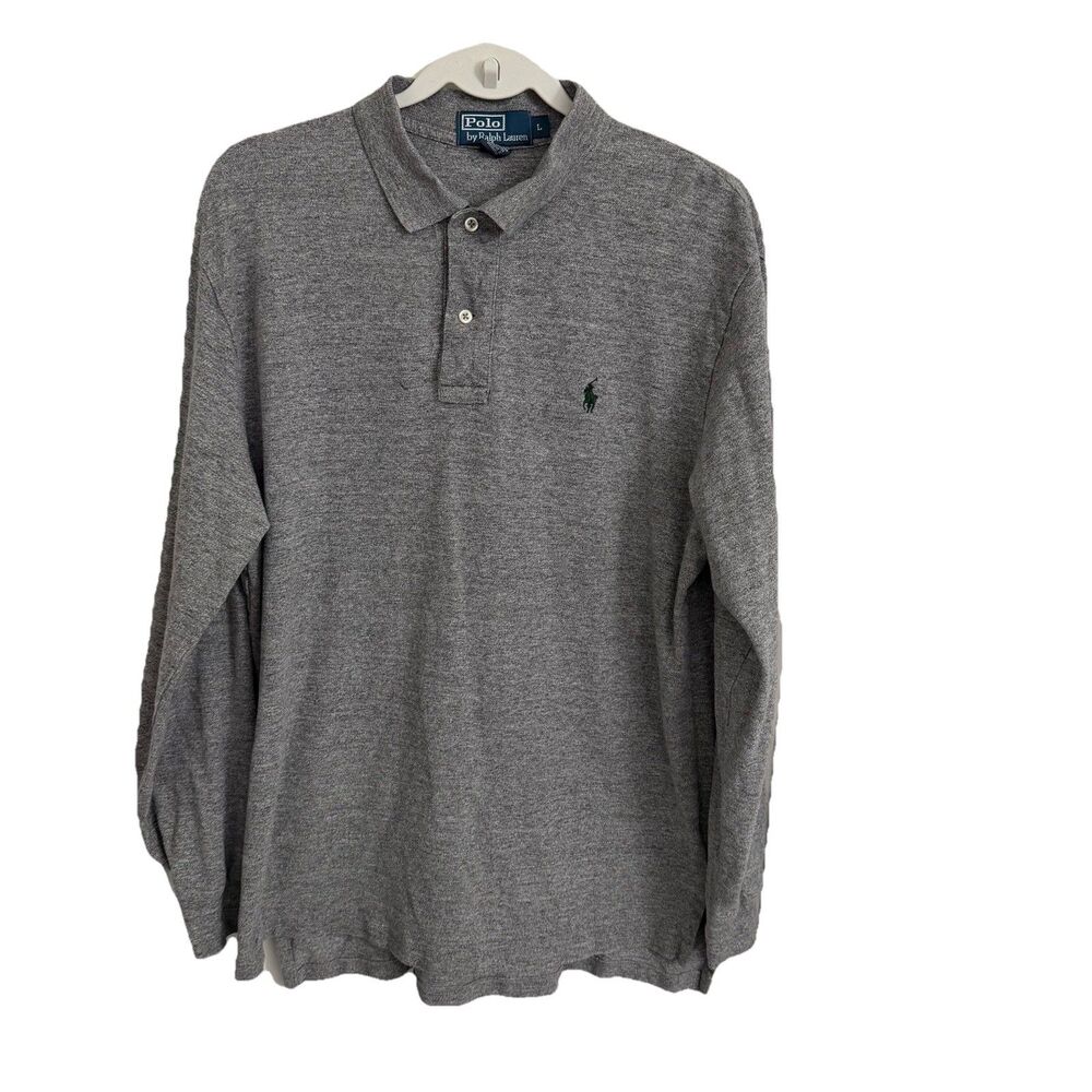 Ralph Lauren Polo Shirt Mens Large Gray Long Sleeve Rugby VTG Y2K Collared